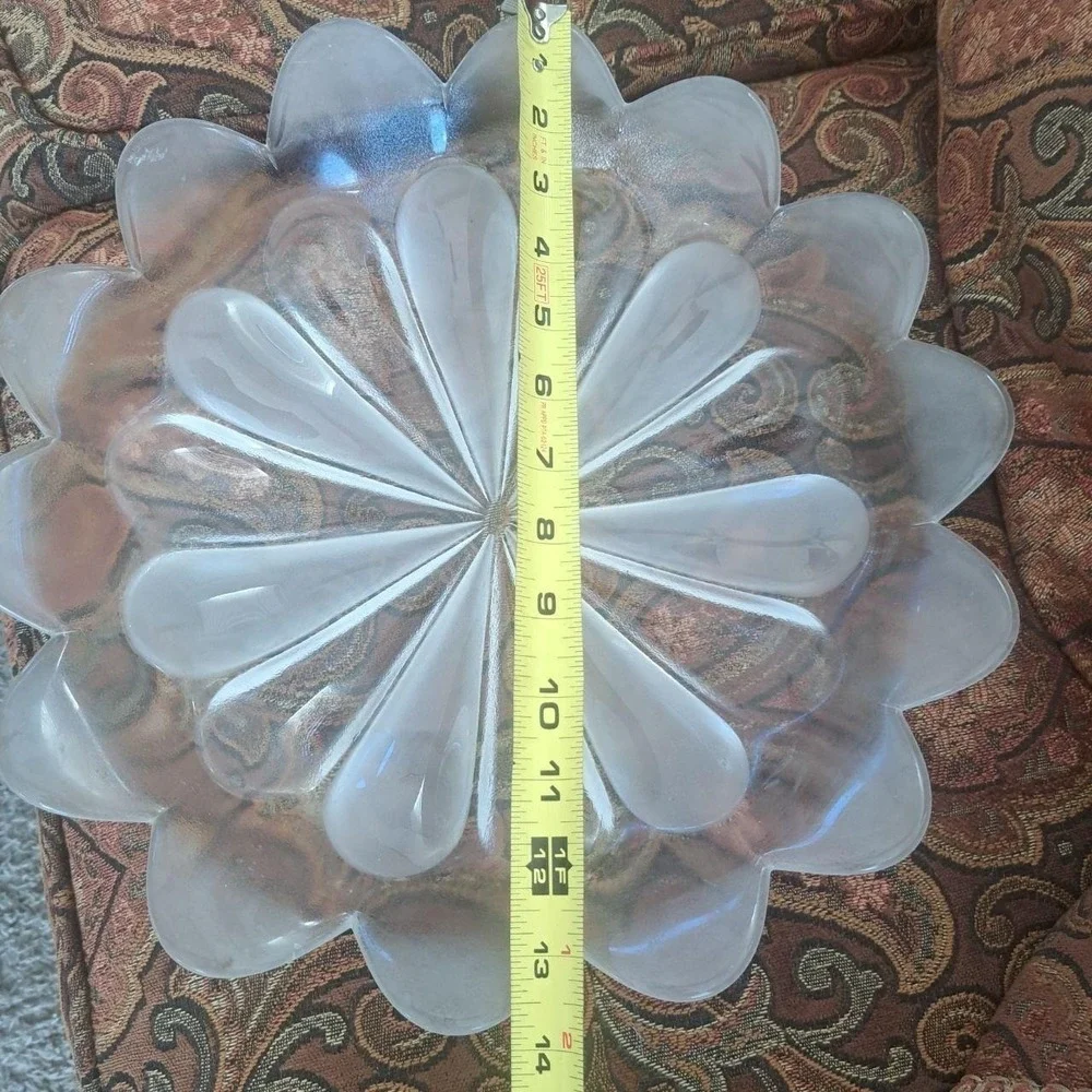 Vintage Frosted Glass Petal Lotus Flower Bowls Set of 2 Scalloped Edge Decor